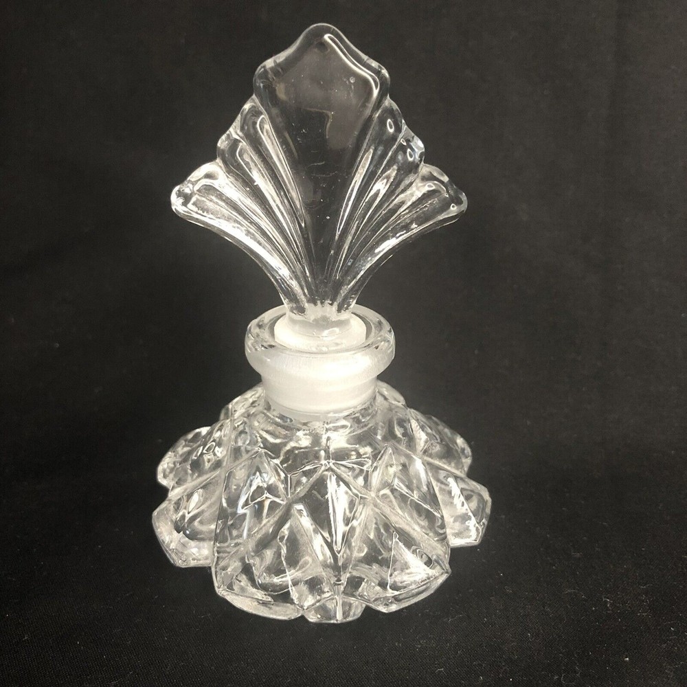 Art Deco Style Glass Perfume Bottle 4 3/8" H